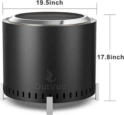 OutVue 19.5 inch Stainless Steel Smokeless Fire Pit, Outdoor Smokeless Firepit with Tote Bag&Fire Poker, Wood Burning Fire Pits for Camping, Bonfire, Low Smoke Firepit for Outside