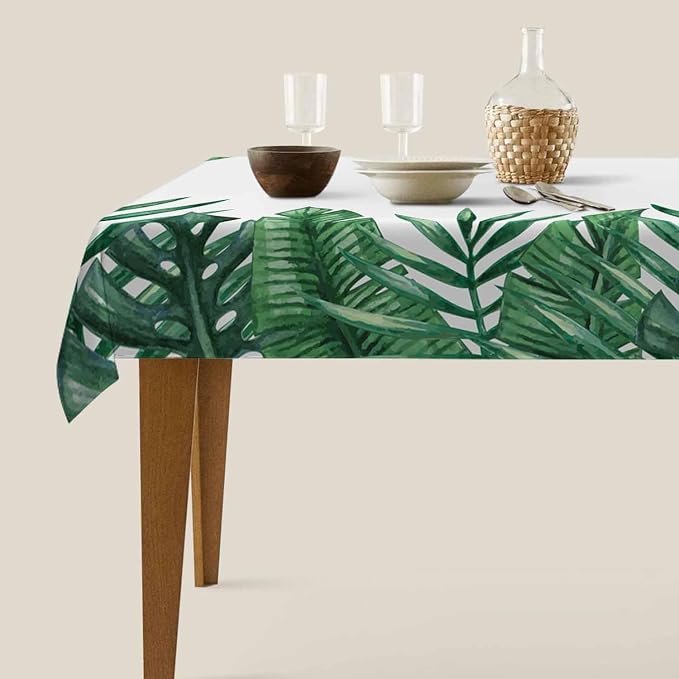 TKS MITLAN Palm Tree Leaves Tablecloth 52 x 70 Inch Rectangular Summer Tropical Green Leaf Oblong Table Cloth Kitchen Table Decorations for Home Dinner Party