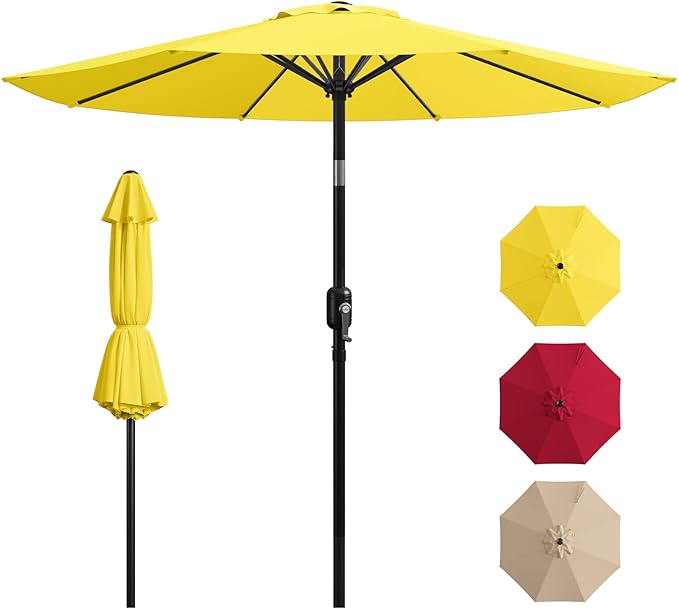 9FT Patio Umbrella,Outdoor Table Umbrella with Push Button Tilt & Crank,Pool Umbrella with Fade-Resistant Canopy, Heavy-Duty Steel Frame, Vented Top, for Deck, Backyard & Market