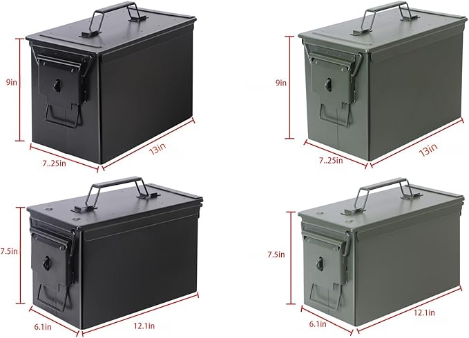 50 Cal Ammo Can & Ammo Box, Fireproof & Waterproof Metal Storage Box - Perfect for Ammo, Lithium Batteries & RC Car Batteries (Without Lock, Black-12.1" 6.1" 7.5")