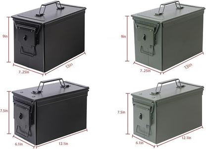 50 Cal Ammo Can & Ammo Box, Fireproof & Waterproof Metal Storage Box - Perfect for Ammo, Lithium Batteries & RC Car Batteries (Without Lock, Black-12.1" 6.1" 7.5")