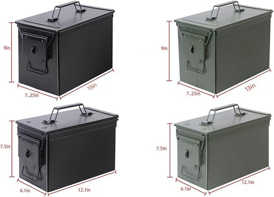 50 Cal Ammo Can & Ammo Box, Fireproof & Waterproof Metal Storage Box - Perfect for Ammo, Lithium Batteries & RC Car Batteries (Without Lock, Black-12.1" 6.1" 7.5")