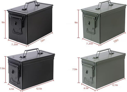 Ammo Can & Ammo Case, Fireproof & Waterproof Metal Storage Box - Perfect for Ammo, Lithium Batteries & RC Car Batteries (Without Lock, Black-13 * 7.2 * 9")