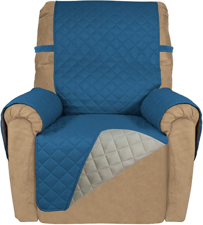 PureFit Reversible Recliner Chair Covers Couch Covers for Dogs, 19 in | Peacock Blue/Beige, Water Resistant Couch Protector, Washable Pet Couch Cover with Non Slip and Elastic Straps For Kids