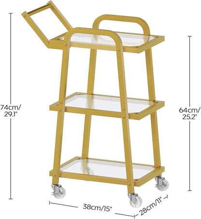 Bar Cart, 3-Tier Serving Cart for Home, Mobile Drink Cart with Wheels, Rolling Kitchen Cart, for Home Bar, Party, Living Room, Gold BC07GD
