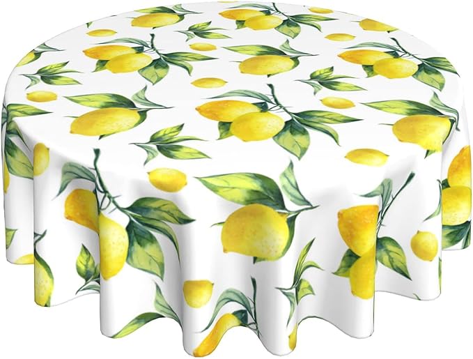 Sweetshow Lemon Tablecloth Round 70 Inches for Spring Summer Yellow Lemon Table Cloth Polyester Anti-Wrinkle Washable Circle Table Cover for Kitchen Dining Room Picnic Patio Wedding Party