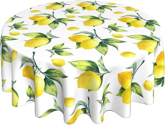 Sweetshow Lemon Tablecloth Round 70 Inches for Spring Summer Yellow Lemon Table Cloth Polyester Anti-Wrinkle Washable Circle Table Cover for Kitchen Dining Room Picnic Patio Wedding Party