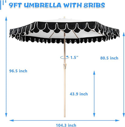 9Ft Elegant Valance Patio Umbrella, Outdoor Umbrellas for Patio with Auto-Tilt and Crank Systerm, Table Umbrella for Outdoors, Poolside,Beach, Backyard
