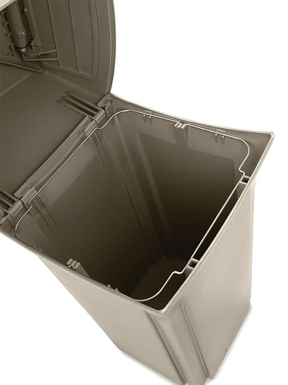 Rubbermaid Commercial Products Ranger Trash Can with 2 Door Lid, 45 GAL, Biege Plastic, Outdoor for Stadiums/Parks/Shopping Plazas