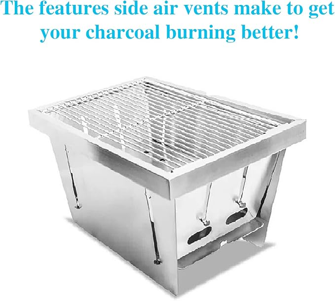 Portable Charcoal Grill for Camping, SEHOMY Foldable BBQ Grills Stainless Steel Smoker Barbecue Picnic Stove for Outdoor Cooking Camping Hiking Picnics Garden Travel Patio Backyard (M)