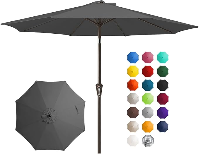 JEAREY 10FT Outdoor Patio Umbrella Outdoor Table Umbrella with Push Button Tilt and Crank, Market Umbrella 8 Sturdy Ribs UV Protection Waterproof for Pool, Garden (Gray)
