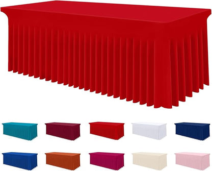 Smiry Spandex Elastic Fitted Table Cloth Skirt for 6FT Rectangle Table | Stretch Washable Table Cloth, Banquet Table Cover for Wedding, Party, Indoor & Trade Shows, (Red, 72Lx36Wx30H)