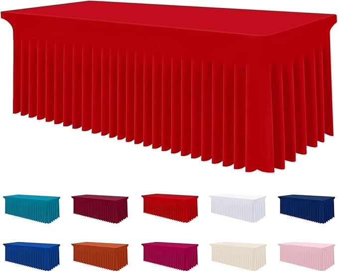 Smiry Spandex Elastic Fitted Table Cloth Skirt for 5FT Rectangle Table | Stretch Washable Table Cloth, Banquet Table Cover for Wedding, Party, Indoor & Trade Shows, (Red, 60Lx36Wx30H)