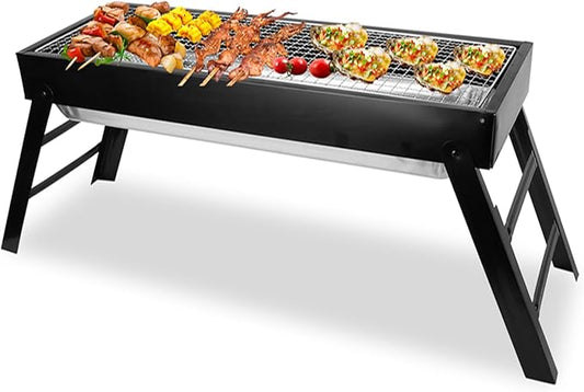 KOCASO Foldable Charcoal BBQ Grill with Stainless Steel Grill Net, Easy Setup Portable Tabletop Barbecue Grill for Camping, Picnic, Outdoor Party, Backyard, Hiking, Traveling