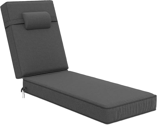 72 x 21 x 4 Inch Olefin Chaise Lounge Cushions, Lounge Chair Cushions with Headrest for Outdoor Furniture - Weather and Fade Resistant Patio Replacement Furniture Lounge Chair Cushion