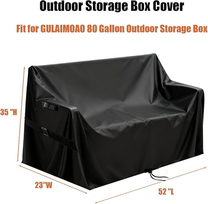Deck Box Cover for GULAIMOAO 80 Gallon Outdoor Storage Box | Waterproof Resin Storage Box Bin Covers Patio Furniture Side Table Cover- 52 ''L x 23''W x 35 ''H