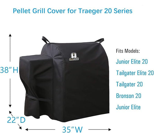 Grill Cover for Traeger Tailgater 20 Series, Heavy Duty Waterproof Wood Pellet BBQ Accessories for Traeger 20 Series, Junior & Tailager Grills, Full Length