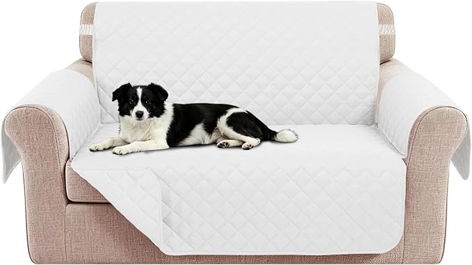 Reversible 45" Small Loveseat Sofa Covers, White/White | Loveseat Covers for Dogs Water Repellent, Friendly Furniture Protector with Elastic Straps for Living Room