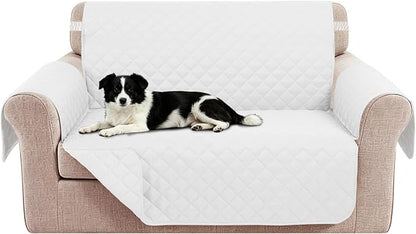 Reversible 45" Small Loveseat Sofa Covers, White/White | Loveseat Covers for Dogs Water Repellent, Friendly Furniture Protector with Elastic Straps for Living Room