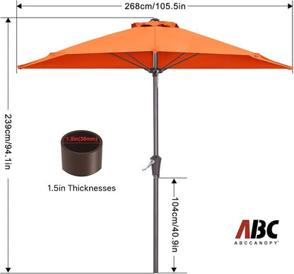 ABCCANOPY Patio Umbrella 9FT Outdoor Half Umbrella(Orange) | Fade & UV Resistant Fabric, 5 Fiberglass Ribs, Waterproof, Air Vent, Crank Operated, Great for Patio, Backyard, Garden, Deck
