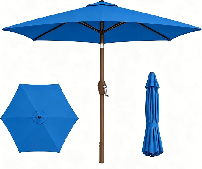 7.5ft Patio Umbrella, Outdoor Table Market Umbrella with Smooth Crank Lift, 6 Windproof Fiberglass Ribs, UPF50+ UV Protection for Deck, Pool, Garden and Backyard