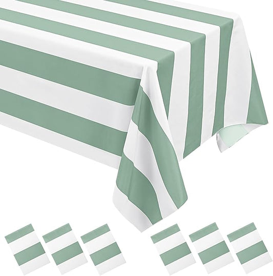6 Pack Green and White Striped Tablecloth Rectangle 60x84inch Polyester Fabric Washable Table Cloth for Afternoon Tea Table Birthday Party Picnic Barbecue Gathering Indoor Outdoor Dining Decor