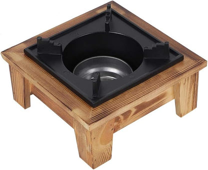 Japanese Barbecue Grill, Mini Portable Barbecue Grill Food Charcoal Stove with Wooden Base Barbecue Stove Kitchen Utensils Outdoor Picnic Cooker