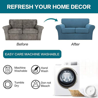 Turquoize 3 Piece Sofa Covers for 2 Cushion Couch Sofa Slipcover Soft Couch Cover for Dogs-Washable Sofa Furniture Covers with 2 Individual Cushion Covers, Thick Fabric (2 Cushion Sofa, Dusty Blue)