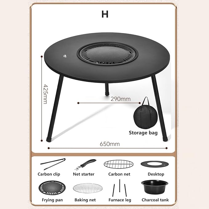Outdoor Charcoal BBQ Grill Portable Charcoal Barbecue Grill with A Variety of Grilling Accessories Perfect for Outdoor Cooking & Grilling, BBQ, Patios with Carry Bag(H)
