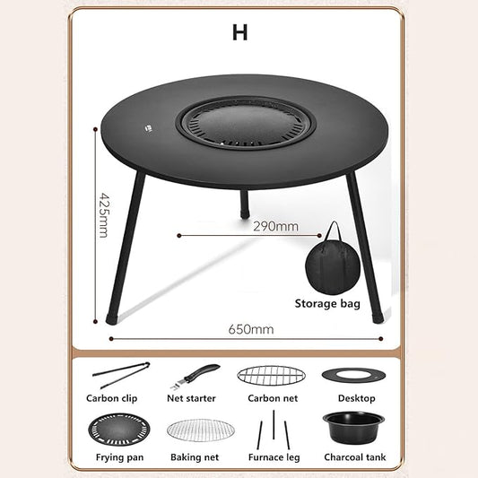 Outdoor Charcoal BBQ Grill Portable Charcoal Barbecue Grill with A Variety of Grilling Accessories Perfect for Outdoor Cooking & Grilling, BBQ, Patios with Carry Bag(H)