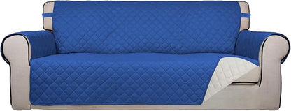 PureFit Reversible Quilted Sofa Cover, Water Resistant Slipcover Furniture Protector, Washable Couch Cover with Non Slip Foam and Elastic Straps for Kids, Pets (X Large, Classic Blue/Ivory) | Classic Blue/Ivory, Water Resistant Couch Protector, Washabl...
