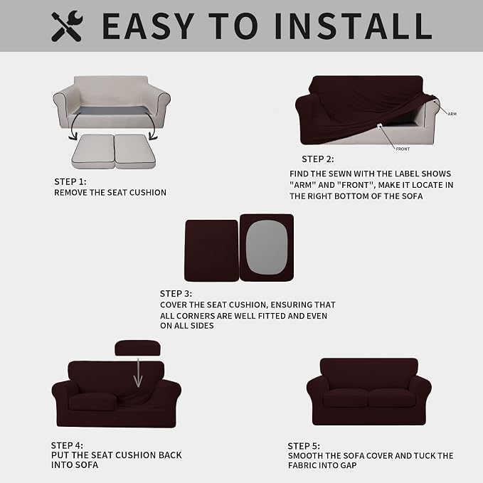 ISSUNTEX 3 Pieces High Stretch Thicken Loveseat Couch Covers, Soft Sofa Slipcover for 2 Separate Cushion Couch, Jacquard Fabric Elastic Sofa Cover Furniture Protector for Dogs (Loveseat, Wine)