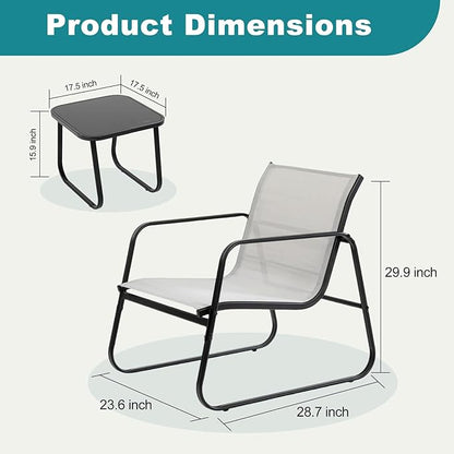 DUMOS 3 Piece Patio Furniture Set，Outdoor Patio Furniture Set with Table and Chairs, Patio Sectional Bistro Sets for Lawn, Garden, Balcony, Poolside Gray