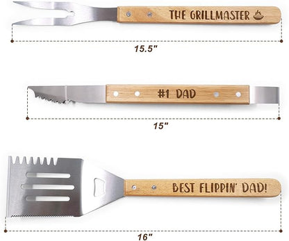 Huray Rayho Father's Day BBQ Grilling Tools Set Gifts for Dad Engraved Grill Kit Grill Master Barbecue Thanksgiving Housewarming Dad's Birthday Present Set of 3