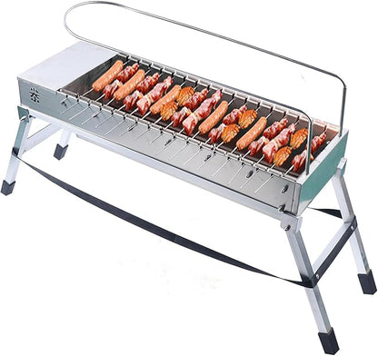 Foldable USB Electric Charcoal Grill, Double-Side Automatic Rotating Barbecue Grill Foldable with 17 Roast Rods, Portable Stainless Steel Rotary Barbecue Machine for Ourdoor