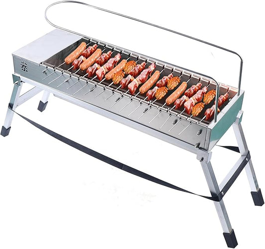 Foldable USB Electric Charcoal Grill, Double-Side Automatic Rotating Barbecue Grill Foldable with 17 Roast Rods, Portable Stainless Steel Rotary Barbecue Machine for Ourdoor