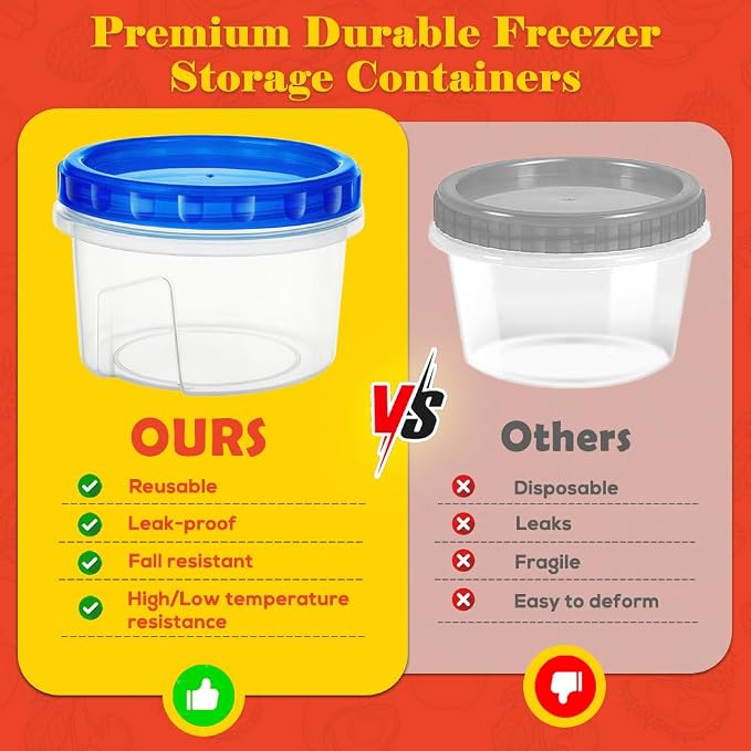 10 Pack 17oz Small Freezer Food Storage Containers with Twist Top Lids | BPA-Free Reusable Plastic Food Containers with Screw on Lids for Meal Prep, Soup, Snacks, Leftovers, Yogurt & Small Portions