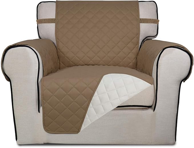 PureFit Reversible Chair Sofa Cover Dog Couch Covers for Sofa, 25.5 in | Camel/Ivory, Water Resistant Couch Protector, Washable Pet Couch Cover with Non Slip and Elastic Straps For Kids