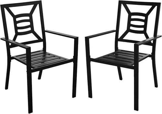 Patio Dining Chairs Set of 2, Stackable Metal Patio Chairs with High Back for Deck Bistro Porch Lawn, Black Wrought Iron Outdoor Dining Chairs