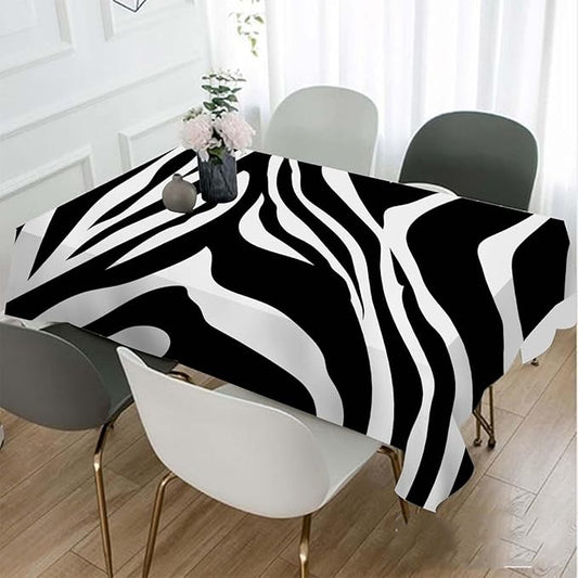 TKS MITLAN Zebra Stripes Black Decorative Rectangle Tablecloth Animal Skin Texture Polyester Table Cloths Kitchen Table Cover for Dining BBQ Picnic Coffee Table 60 x 84 Inch 6-8 Seats
