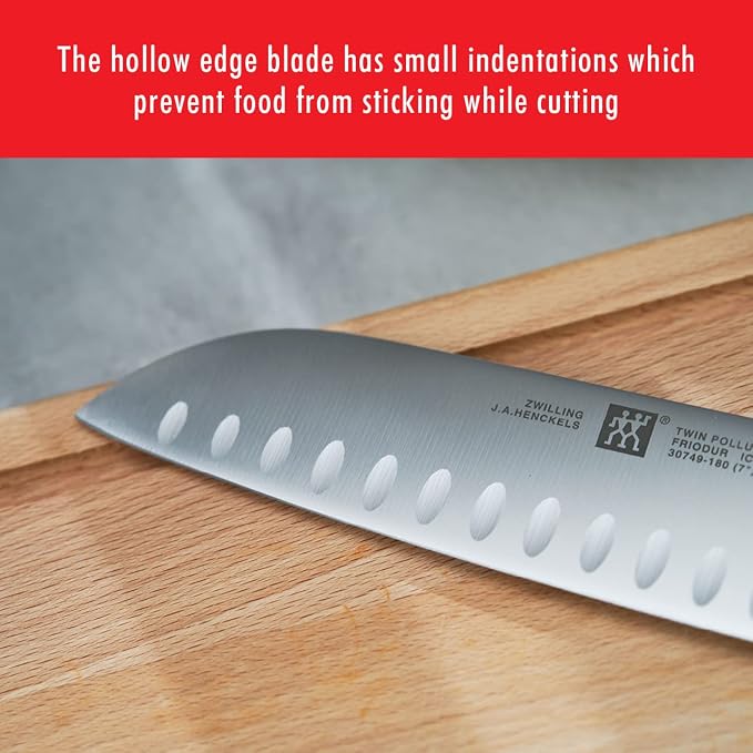 ZWILLING Twin Signature 7-inch Razor-Sharp German Hollow Edge Santoku Knife, Made in Company-Owned German Factory with Special Formula Steel perfected for almost 300 Years, Dishwasher Safe