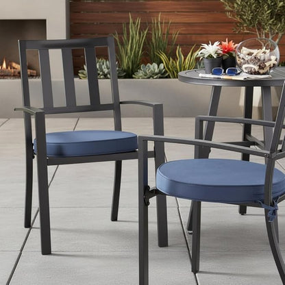 Set of 2 Outdoor 18 inch Round Patio Dining Chair Pads – Comfortable Fiber-Filled Seat Cushions with Ties, Reversible Polyester Fabric - Navy