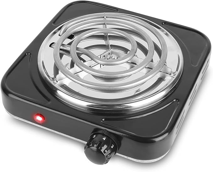 1000W Electric Single Burner, Electric Hot Plate for Cooking Portable Cooking Stove, Countertop Burner Cooktop for Kitchen, Dorm, Temperature Control, Easy to Clean, Black