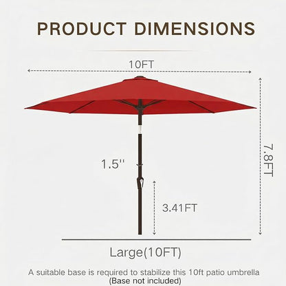 Kingdura 10FT Outdoor Patio Umbrella, Round Market Table Umbrella with Push‑Button Tilt and Crank Lift, 8 Sturdy Metal Ribs, UV50+ Protection Canopy for Backyard, Lawn, Deck, Poolside, Garden (Red)