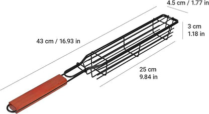 IRSTBL – Kebab Grill Basket Set – 6 Nonstick BBQ Baskets with Wooden Handles & 3 Steel Skewers – Reusable Grilling Tools for Meat, Veggies, Fish – 17 Inches
