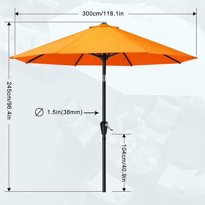 MASTERCANOPY 10ft Patio Umbrella with Tilt & Crank, Orange | 8 sturdy ribs;UV/water resistant;Vent;easy setup;for garden/deck/backyard/pool