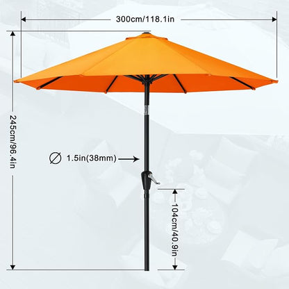 MASTERCANOPY 10ft Patio Umbrella with Tilt & Crank, Orange | 8 sturdy ribs;UV/water resistant;Vent;easy setup;for garden/deck/backyard/pool