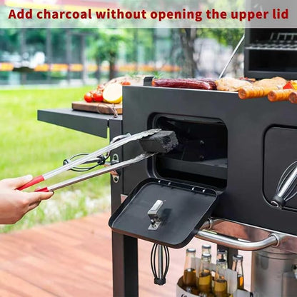 Charcoal Grill Outdoor BBQ Grill, Extra Large Cooking Area 753 Square Inches with Two Individual & Adjustable Charcoal Tray, Foldable Side Tables for Outdoor Cooking Backyard Camping Picnics By DNKMOR