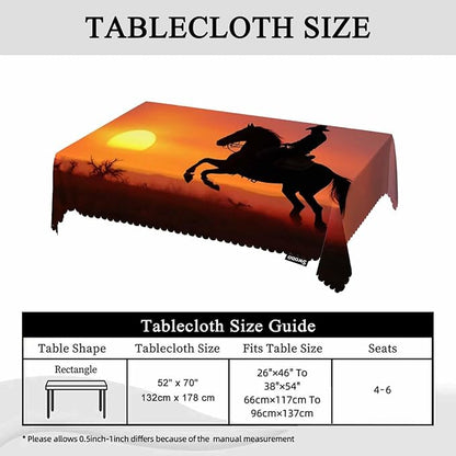 Swono Rectangle Tablecloth Cowboy Table Cover 52x70 Inch Western Cowboy Horse Sunset Ranch Heavy Duty Table Cloth for Rectangle Tables Decorative Tablecloth for Dining Party Camping BBQ