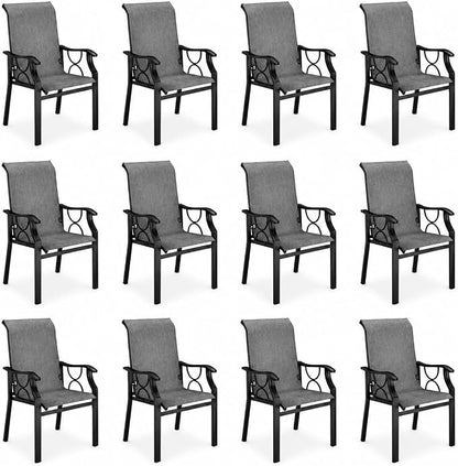 DWVO Patio Dining Chairs Set of 12, Outdoor Dining Chairs with High Back, Quick Dry Textilene Fabric, E-Coated Metal Frame, All Weather Patio Chairs for Backyard, Deck, Lawn, Garden, Grey